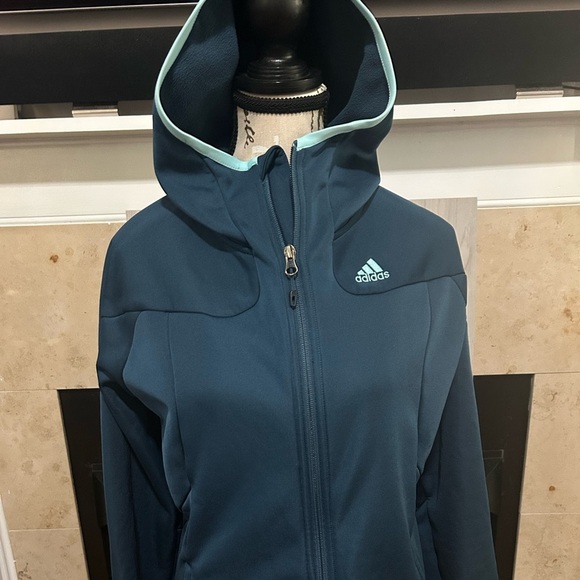 Adidas Women’s Clima Warm Zip up Hooded Jacket. Teal. Large. Preowned - Picture 1 of 7